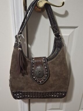 Western Style Brown Embellished Hobo Bag